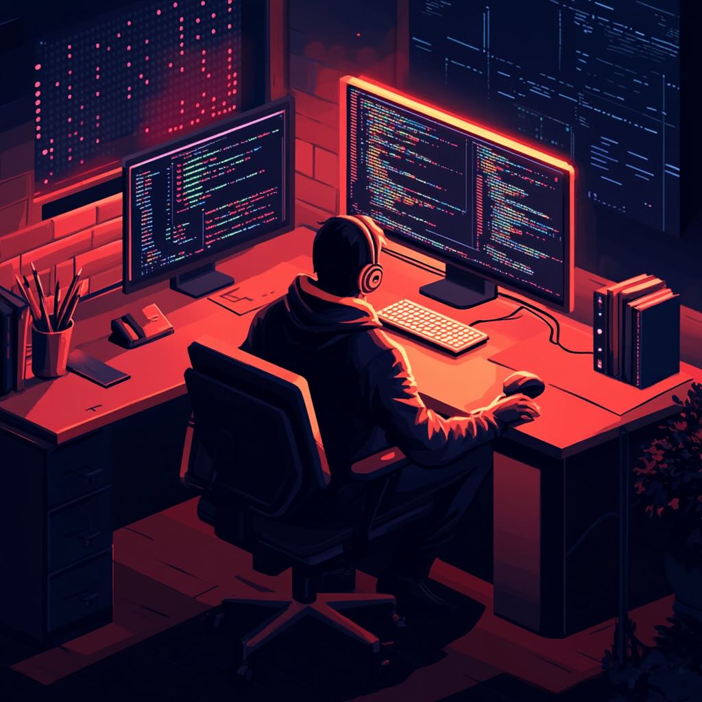 Illustration of a man working on a pc